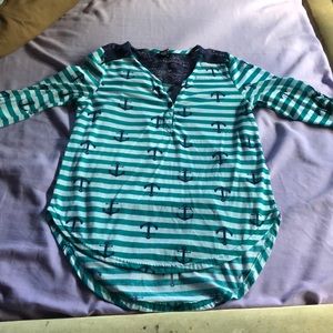 Teal, White, and Navy shirt